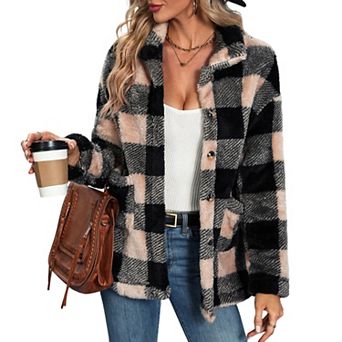 Women Casual Plaid Flannel Fake Jacket Oversized Long Sleeve Coat Button Down Shirts Tops