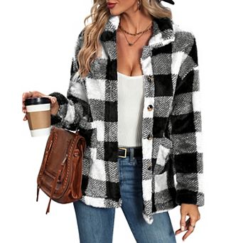 Women Casual Plaid Flannel Fake Jacket Oversized Long Sleeve Coat Button Down Shirts Tops