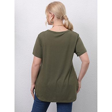 Women's Plus Size Short Sleeve Tunic Loose Fit Dressy Side Slit Asymmetrical Hem T Shirts