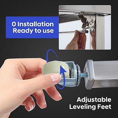 Stainless Steel Folding Table 60x24 in, with Lockable Casters & Undershelf, 920 lbs Load