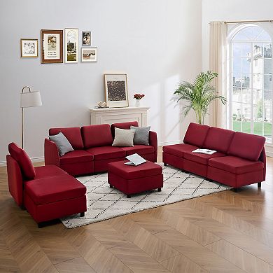 86 Inch Sofa With Petal & Comfortable Cushion, Comfy Modern 9-Seats Sofa