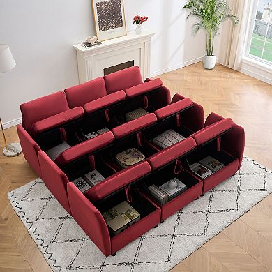 86 Inch Sofa With Petal & Comfortable Cushion, Comfy Modern 9-Seats Sofa