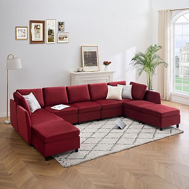 86 Inch Sofa With Petal & Comfortable Cushion, Comfy Modern 9-Seats Sofa