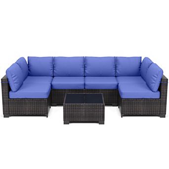 7 pc Patio Furniture Set, PE Rattan Outdoor Patio Furniture Outdoor Sectional Conversation Sets