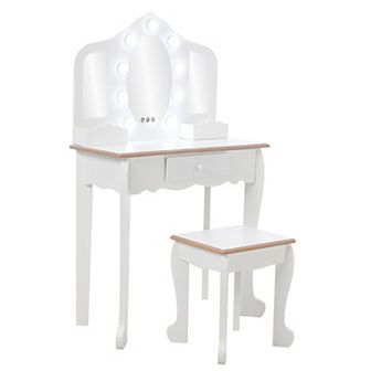 Princess Vanity Set for Girls, with Touch Lights, Mirror, Stool & Wood Playset, Gift for Ages 3-9