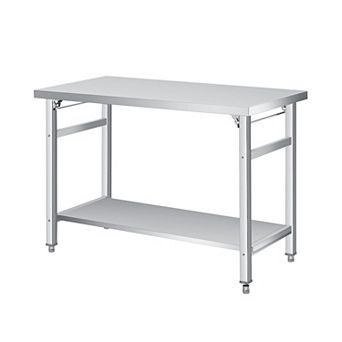 Stainless Steel Folding Table 48x24 in with Undershelf, 920 lbs Load