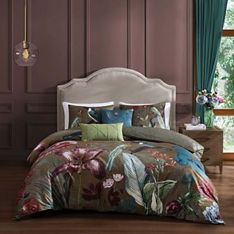 Bebejan Birds on Chocolate Brown 100% Cotton Sateen 5 pc Reversible Comforter Set