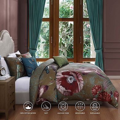 Bebejan Birds on Chocolate Brown 100% Cotton Sateen 5 Piece Reversible Comforter Set