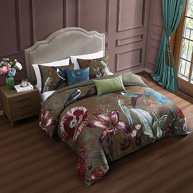 Bebejan Birds on Chocolate Brown 100% Cotton Sateen 5 Piece Reversible Comforter Set