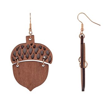 Carved Wood Acorn Drop Earrings