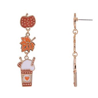 Enamel Pumpkin, Leaf and Latte Linear Earrings