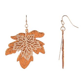 Glitter Fabric Leaf Drop Earrings
