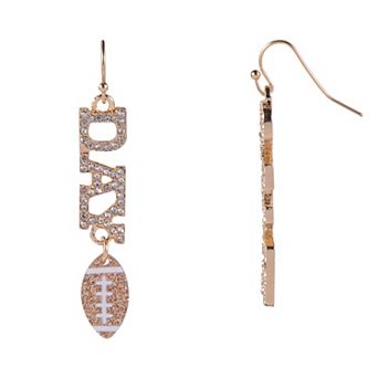 Gold Tone Crystal Accented Game Day Football Linear Earrings