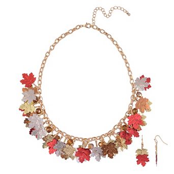 Metallic Leaf Necklace and Earrings Set