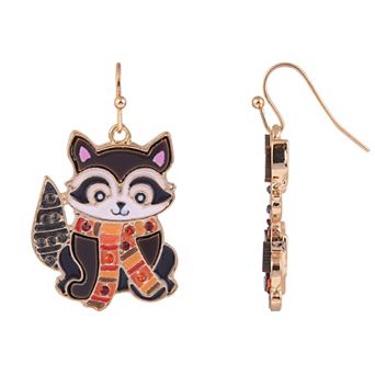 Enamel Racoon with Scarf Earrings