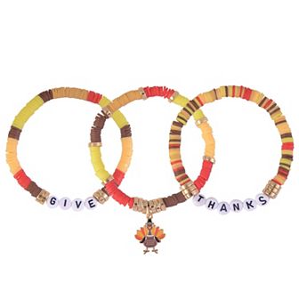 3 pc Give Thanks Beaded Stretch Bracelets Set