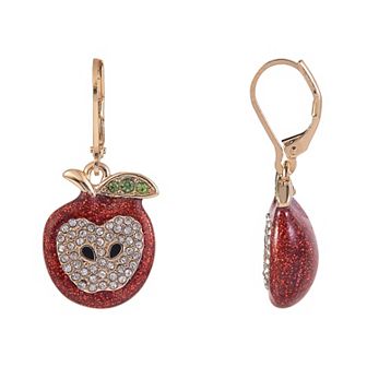 Red Enamel Crystal Stone Accented Apple Earrings