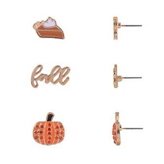 Pie, Fall and Pumpkins Enamel Stud Earrings Set