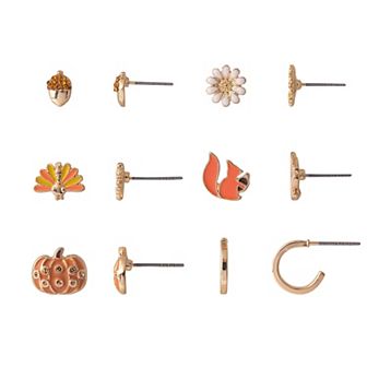 Acorn, Flower, Turkey, Squirrel, Pumpkin and Hoop Earrings Set