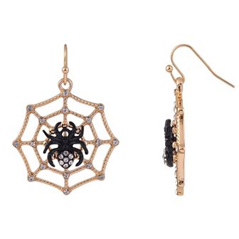 Gold Tone Spider Web Dangle Earrings