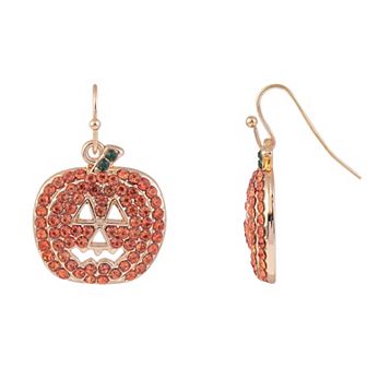 Gold Tone Orange Pave Stone Pumpkin Earrings
