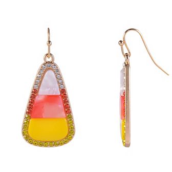 Gold Tone Acrylic Candy Corn Stone Drop Earrings