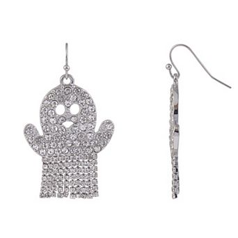 Silver Tone & Crystal Stone Ghost Earrings