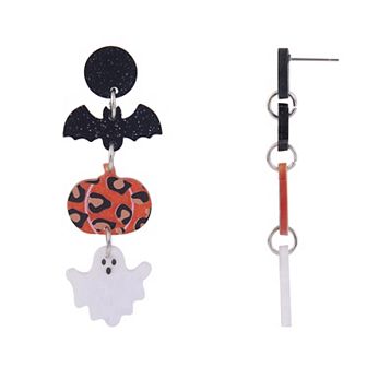 Silver Tone Bat, Pumpkin & Ghost Linear Earrings