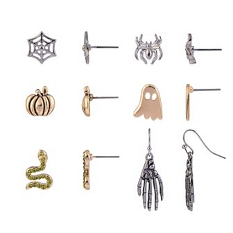 6 pk Earring Set with Spider, Ghost and Skeleton Hands