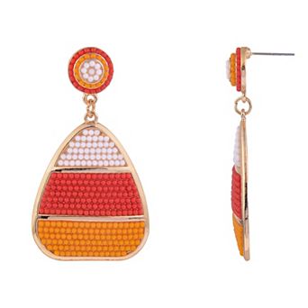 Seedbead Gold Tone Candy Corn Earrings