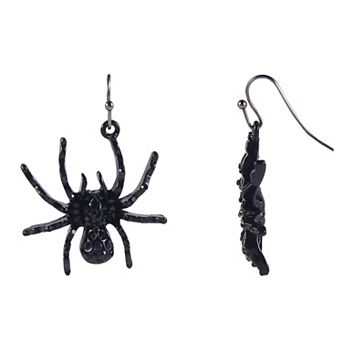 Jet Tone Stone Spider Drop Earrings