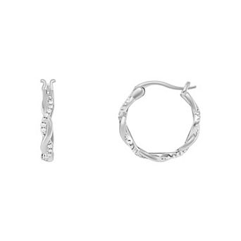 PRIMROSE Fine Silver Plated Pave Cubic Zirconia Twisted Hoop Earrings