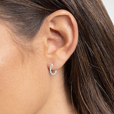 PRIMROSE Fine Silver Plated Pave Cubic Zirconia Twisted Hoop Earrings