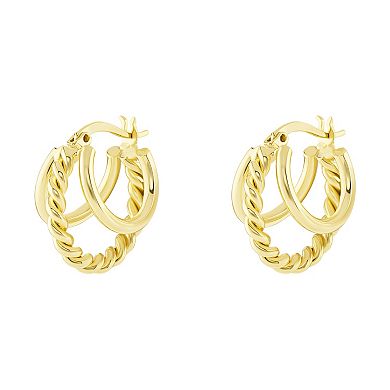 PRIMROSE 14k Gold Flash Plated Rope & Polished Triple Row Hoop Earrings