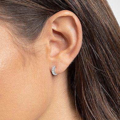 PRIMROSE 14k Gold Plated Oval Cubic Zirconia Huggie Hoop Earrings