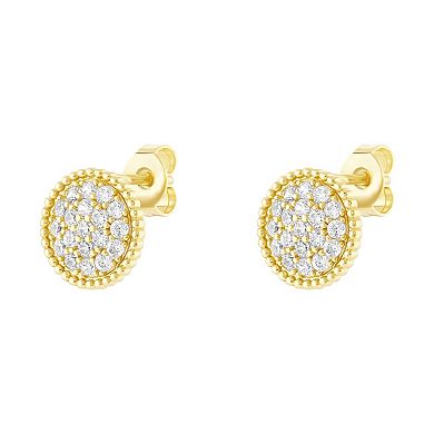 PRIMROSE 14k Gold Flash Plated Pave Cubic Zirconia Beaded Frame Disc Stud Earrings