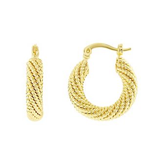 PRIMROSE 14k Gold Flash Plated Rope Twisted Hoop Earrings