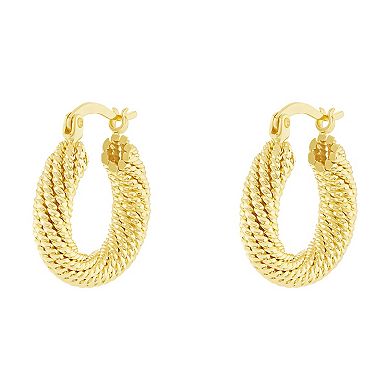 PRIMROSE 14k Gold Flash Plated Rope Twisted Hoop Earrings