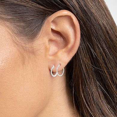 PRIMROSE Polished & Pave Cubic Zirconia Hoop Earrings Duo Set