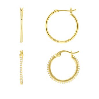PRIMROSE Polished & Pave Cubic Zirconia Hoop Earrings Duo Set