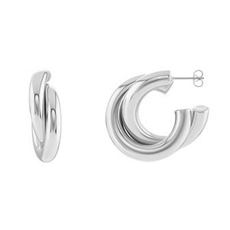 PRIMROSE Fine Silver Plated Polished Overlapped C Hoop Earrings