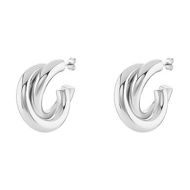 PRIMROSE Fine Silver Plated Polished Overlapped C Hoop Earrings