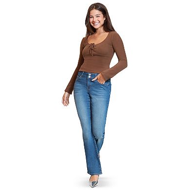 Juniors' madden girl Front Ruch Lettuce Edge Long Bell Sleeve Top