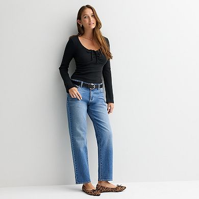 Juniors' madden girl Front Ruch Lettuce Edge Long Bell Sleeve Top