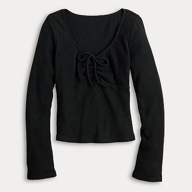 Juniors' madden girl Front Ruch Lettuce Edge Long Bell Sleeve Top