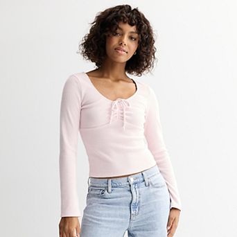 Juniors' madden girl Front Ruch Lettuce Edge Long Bell Sleeve Top