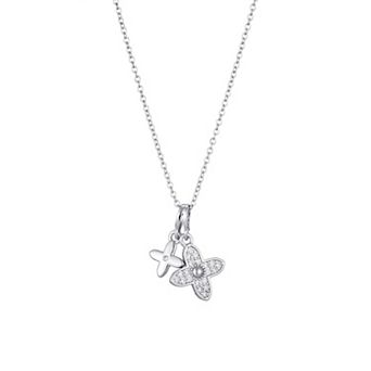Adornia Stainless Steel Double Pointed Clover Cubic Zirconia Necklace