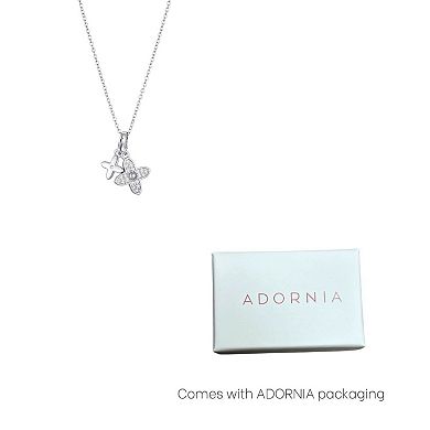 Adornia Stainless Steel Double Pointed Clover Cubic Zirconia Necklace