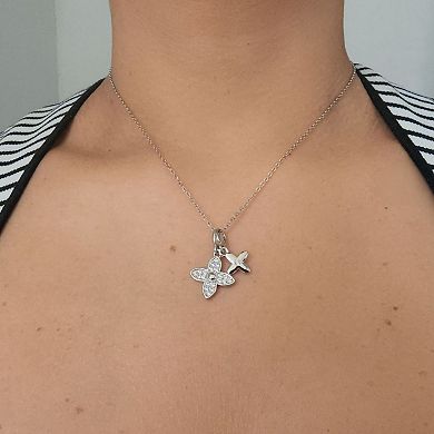 Adornia Stainless Steel Double Pointed Clover Cubic Zirconia Necklace