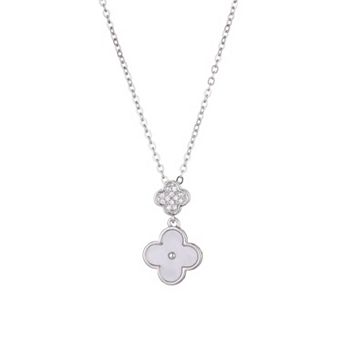 Adornia Stainless Steel Mother-Of-Pearl Sliding 2-Clover Cubic Zirconia Necklace